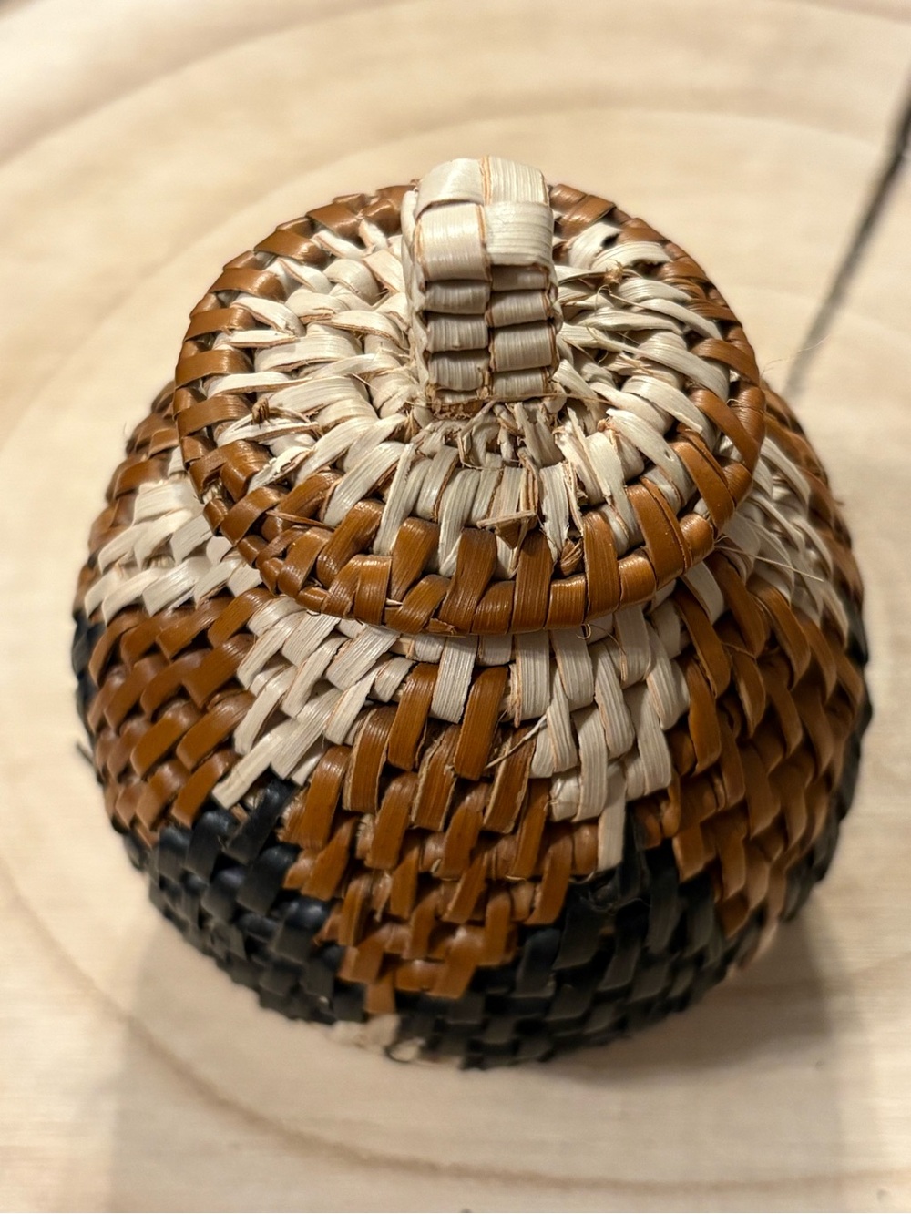 Zulu Handwoven Straw Dome basket in Brown, Black & Cream Africa
